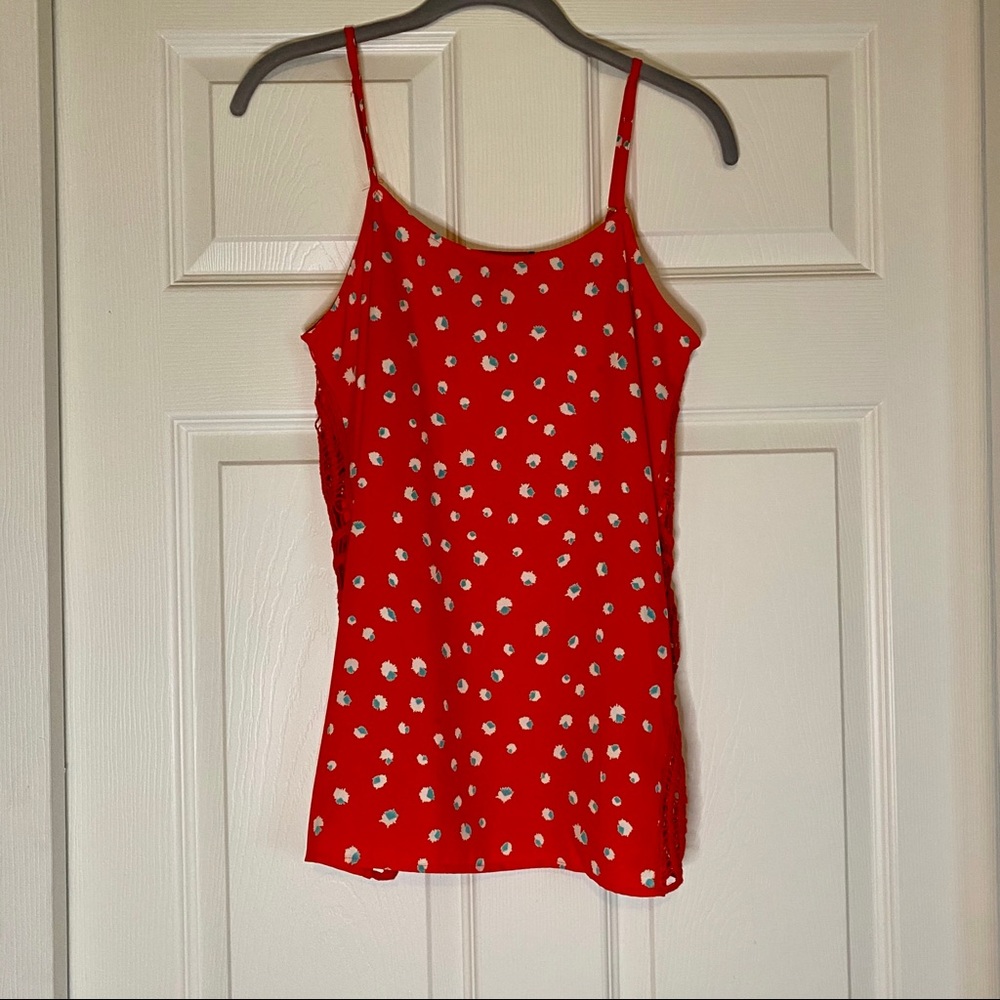 Collective Concepts Red Dotted Crochet Side Tank‎ Top Size XS